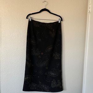 Vintage Wildlife Sportswear Black & Yellow Gold Paisley Maxi Skirt